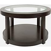 Urban Icon Round Coffee Table with Tempered Glass Inlay in Merlot